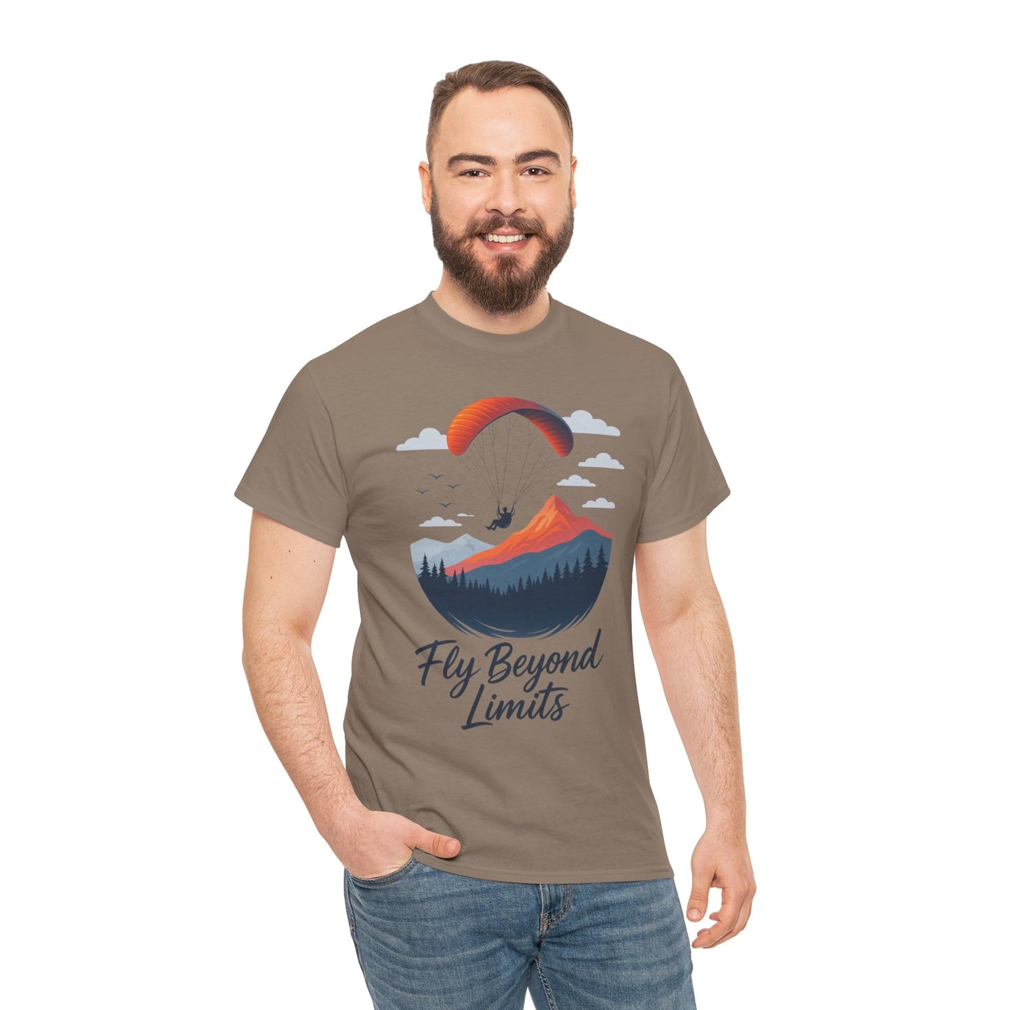 Paragliding Adventure T-Shirt, Mountain Landscape Tee, Nature Travel Lover Shirt, Outdoor Hiking Gift, Unisex Heavy Cotton Tee