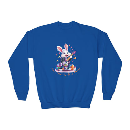 Cool Rocking Bunny Youth Crewneck Sweatshirt, Fun Easter Gift, Kid's Music Apparel, Spring Celebration Style, Cute Animal Sweatshirt