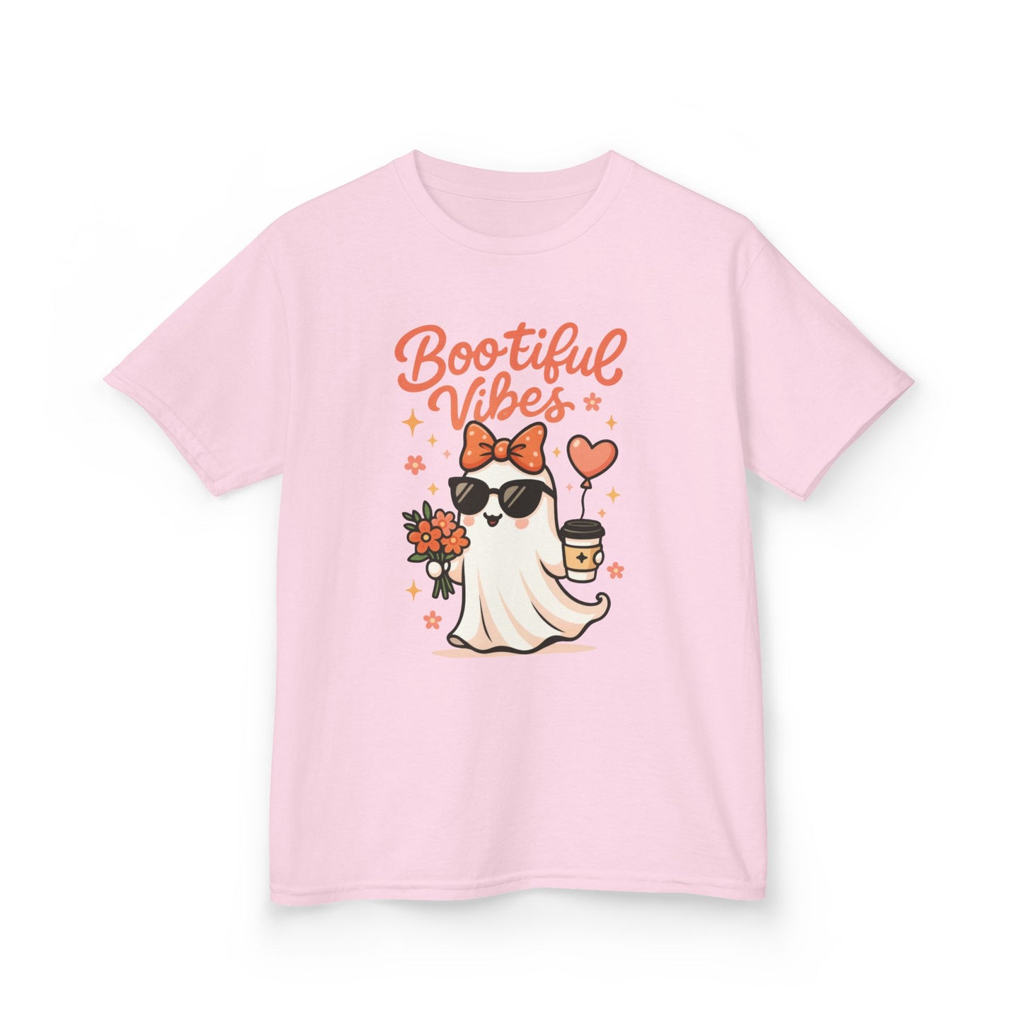 Girls Halloween Ghost T-Shirt, Cute Bootiful Vibes Tee for Kids, Fun Spooky Season Shirt, Tween Girl Outfit Gift, Kids Heavy Cotton™ Tee