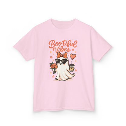 Girls Halloween Ghost T-Shirt, Cute Bootiful Vibes Tee for Kids, Fun Spooky Season Shirt, Tween Girl Outfit Gift, Kids Heavy Cotton™ Tee