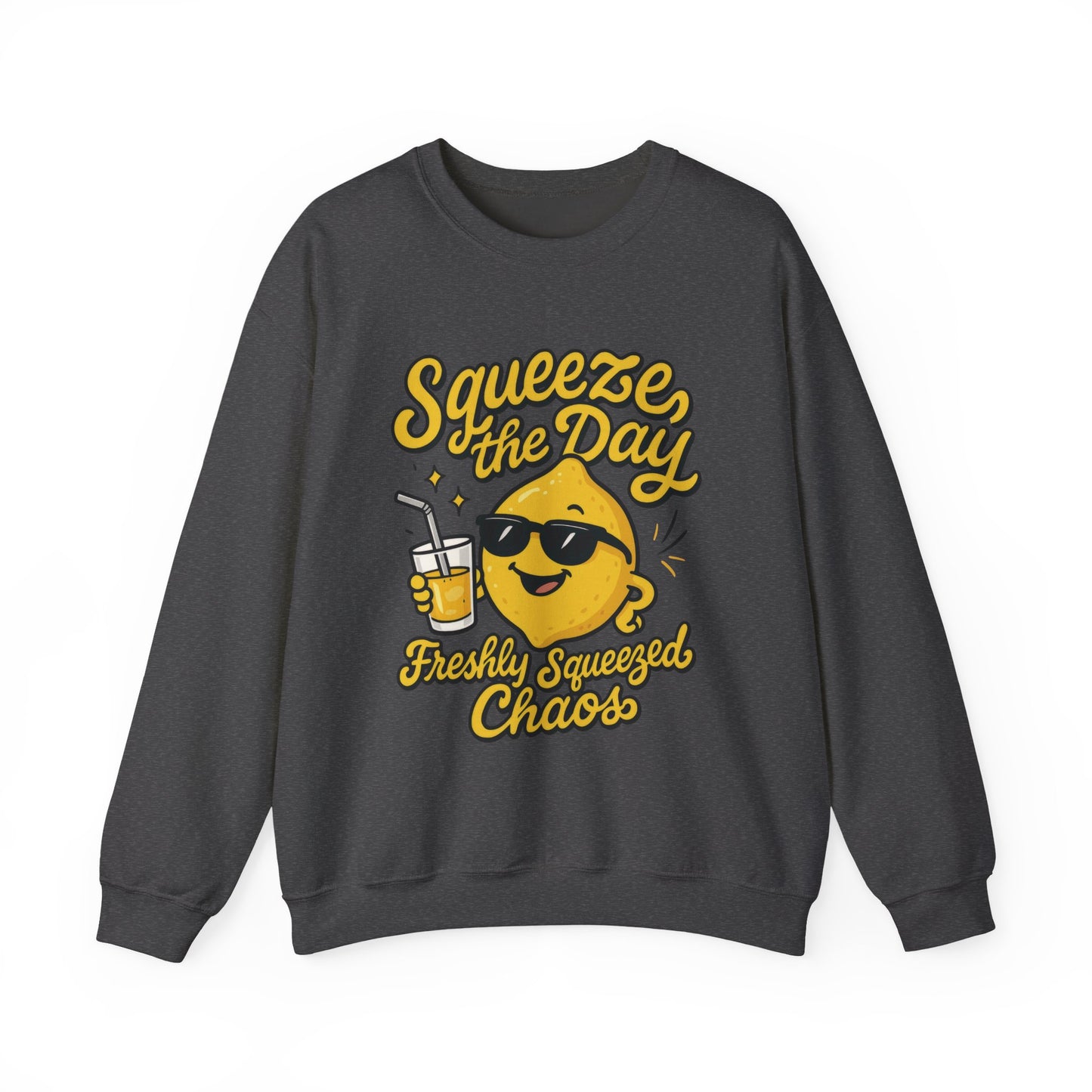 Funny Lemon Womens Sweatshirt - Squeeze The Day Freshly Squeezed Chaos Cozy Pullover - Citrus Positive Crewneck Sweatshirt, Cheerful Fashion