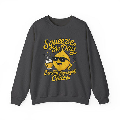 Funny Lemon Womens Sweatshirt - Squeeze The Day Freshly Squeezed Chaos Cozy Pullover - Citrus Positive Crewneck Sweatshirt, Cheerful Fashion