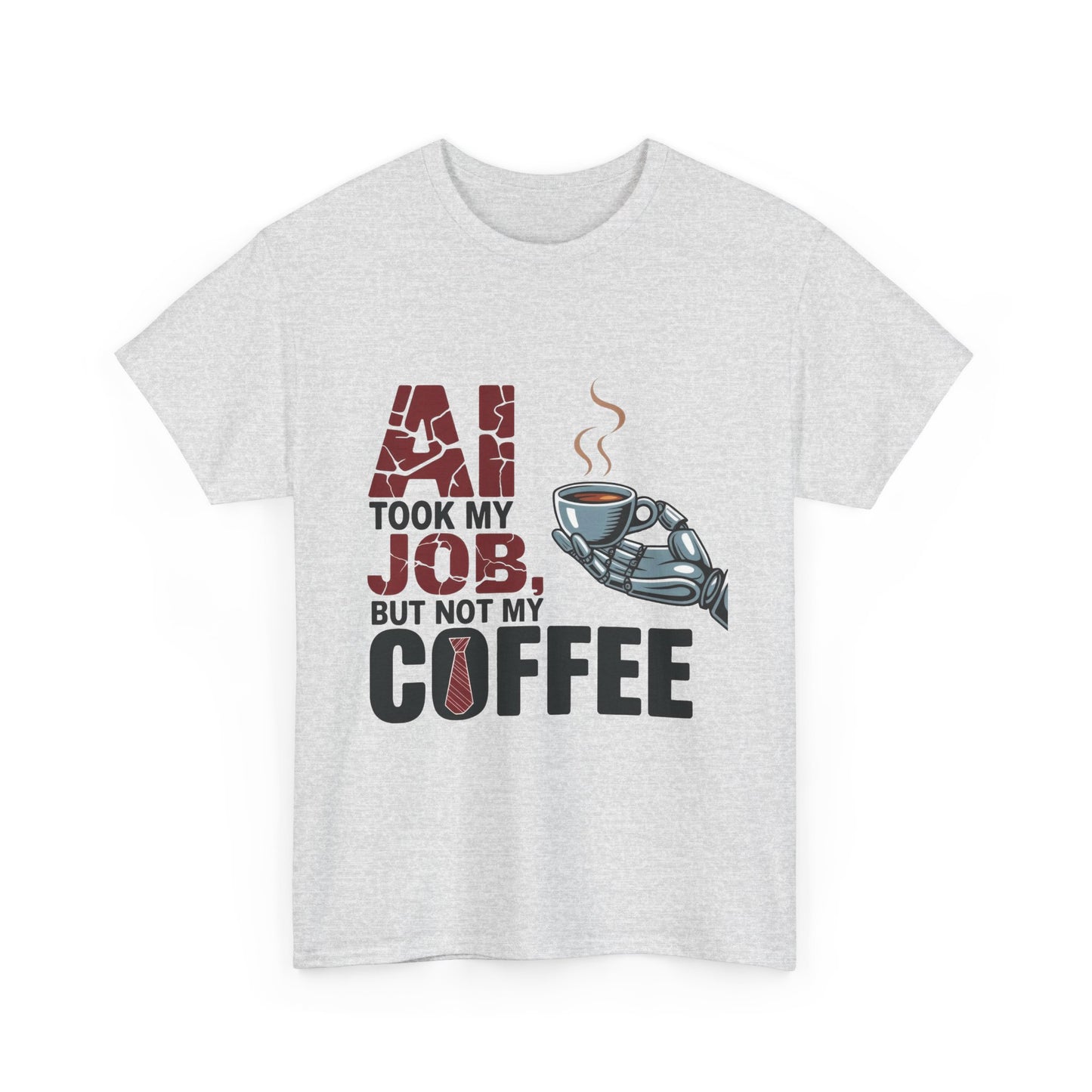 Men's AI Coffee T-Shirt, Funny Robot Humor Graphic Tee, Geek Job Joke Shirt for Him, Men's Heavy Cotton Tee, Sarcastic Work Shirt