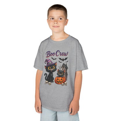 Boo Crew Kids Halloween T-Shirt, Cute Black Cats Pumpkin Design, Fun Spooky Shirt for Girls Boys