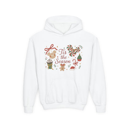 Tis the Season Christmas Sweatshirt for Girls, Cozy Holiday Cookie Jumper, Youth Heavy Blend Hooded Sweatshirt