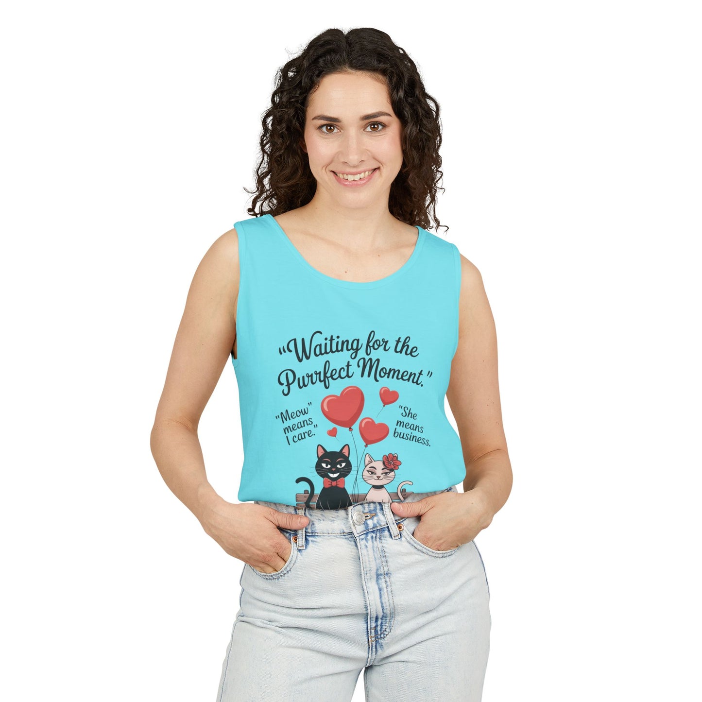 Cute Cat Lovers Tank, Womens Heavy Cotton Tank Top for Pet Owners, Funny Cat Tee, Gift for Cat Lovers, Casual T-Shirt, Animal Art Tee
