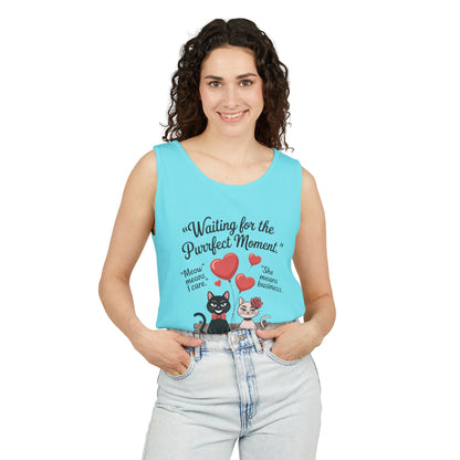 Cute Cat Lovers Tank, Womens Heavy Cotton Tank Top for Pet Owners, Funny Cat Tee, Gift for Cat Lovers, Casual T-Shirt, Animal Art Tee