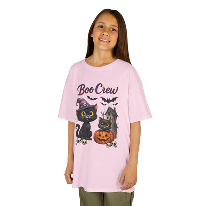 Boo Crew Kids Halloween T-Shirt, Cute Black Cats Pumpkin Design, Fun Spooky Shirt for Girls Boys