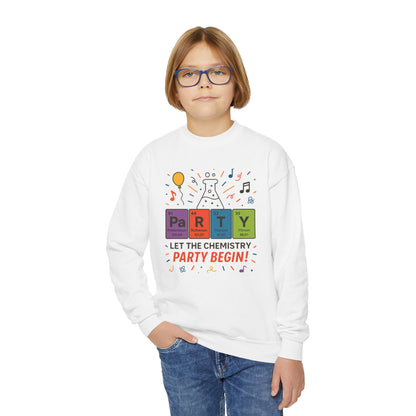 Fun Chemistry Party Youth Crewneck Sweatshirt, Gift for Science Lovers, Birthday Sweatshirt, Kids Party Apparel, Science-Themed Gift