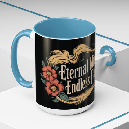 Eternal Mind Endless Flame Mug, Gothic Skull - Floral Coffee Cup, Dark Romantic Gift for Halloween or Everyday Use, Coffee Mug (11, 15oz)