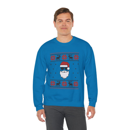 Cool Santa Men's Sweatshirt, Funny Knit Look Pullover, Retro Christmas Sweater Style