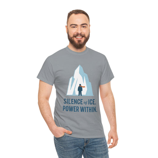 Silence of Ice Power Within Mens T-Shirt,  Minimalist Nordic Iceberg Graphic Tee