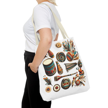 Boho Tribal Music Tote Bag, Ethnic Percussion Instrument Art, Festival Vibes, Shopping Bag, Bohemian Tote, Weekender Bag, Beach Bag, Large Canvas Bag