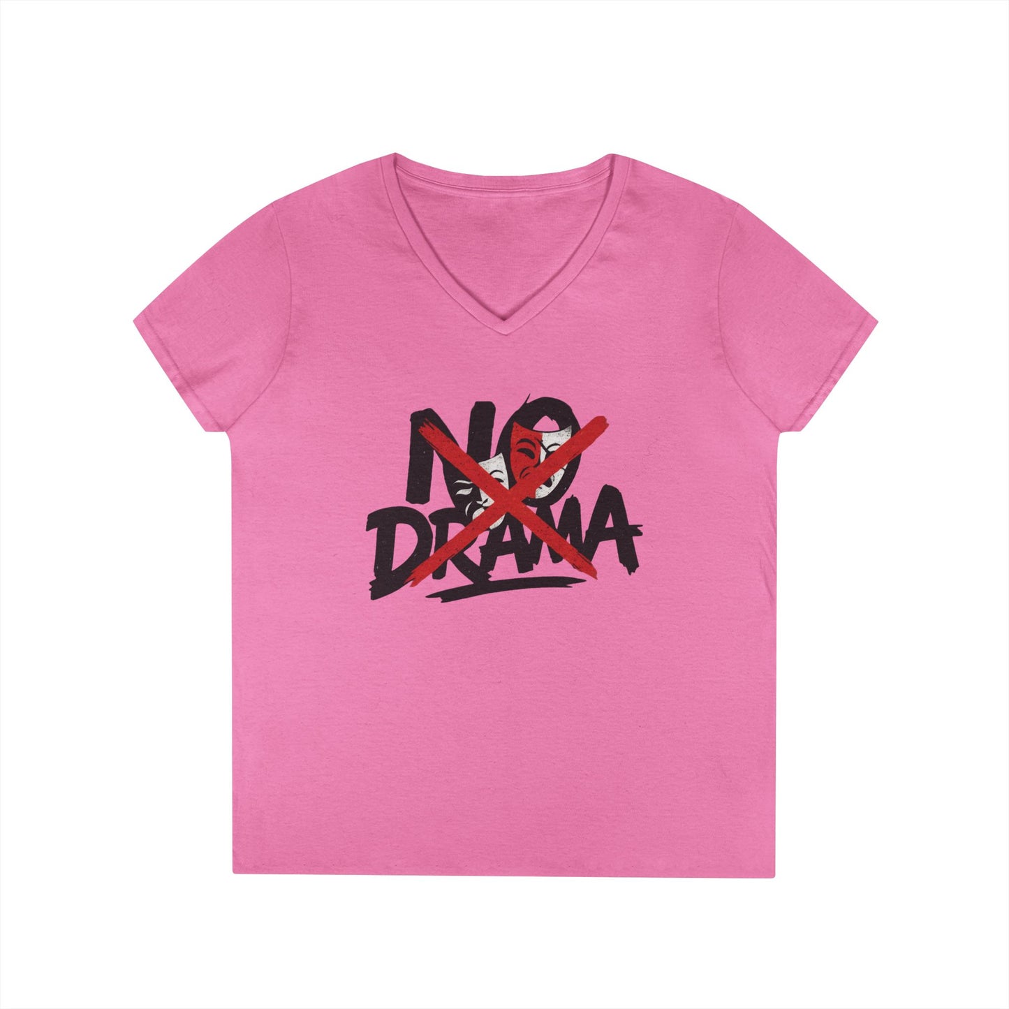 No Drama Ladies' V-Neck T-Shirt, Casual Graphic Tee, Perfect for Everyday Vibes, Gift Idea for Friends, Fun Statement Top, Mood Daily Modes