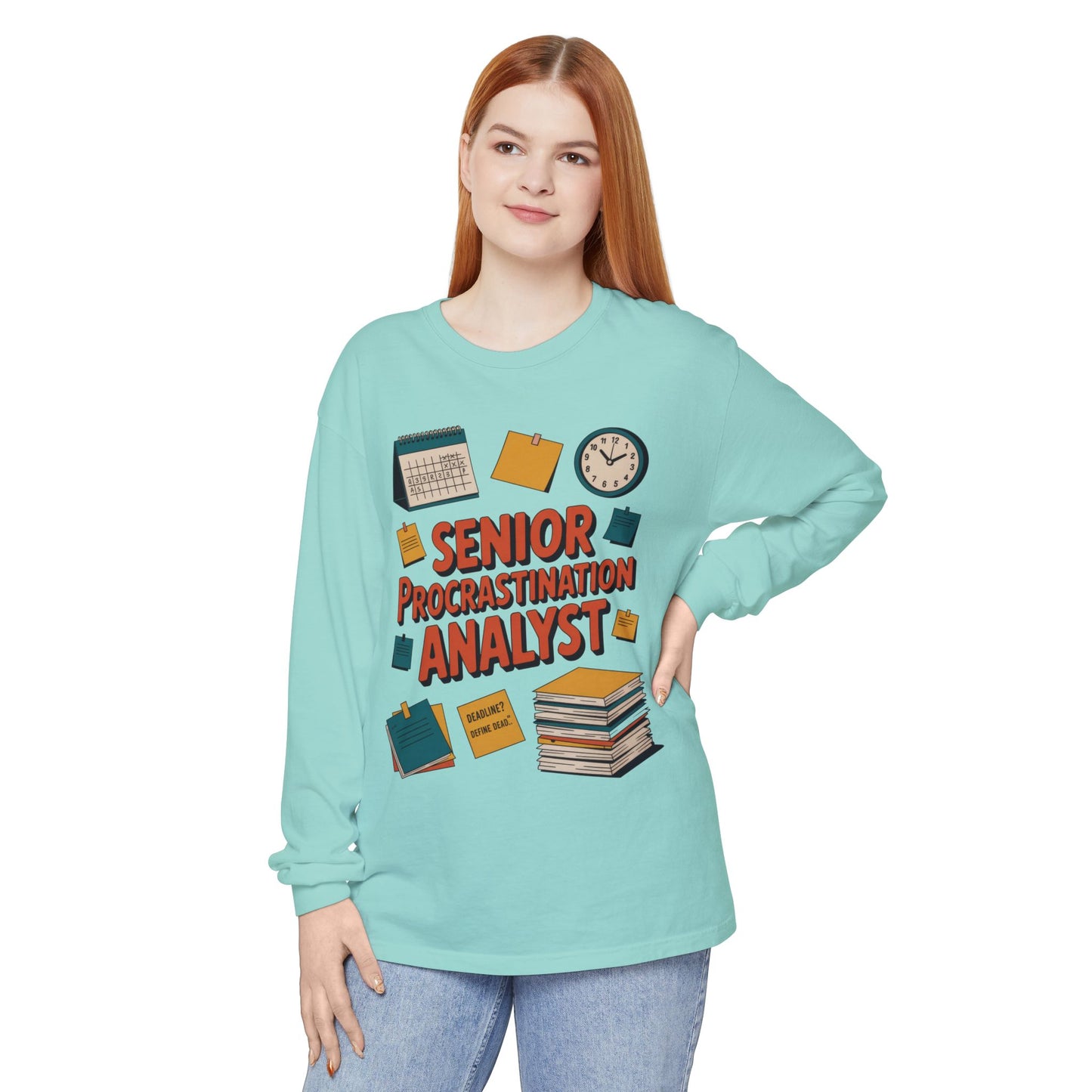 Senior Procrastination Analyst Long Sleeve Tee, Funny Work Shirt,Gift for Analysts, Office Humor, Meme Long Sleeve, Motivation Humor Apparel