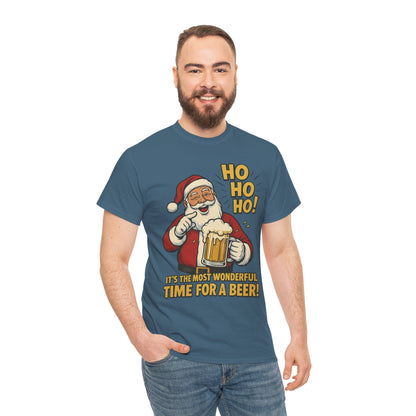 Funny Santa Beer Christmas T-Shirt, Men's Holiday Party Tee