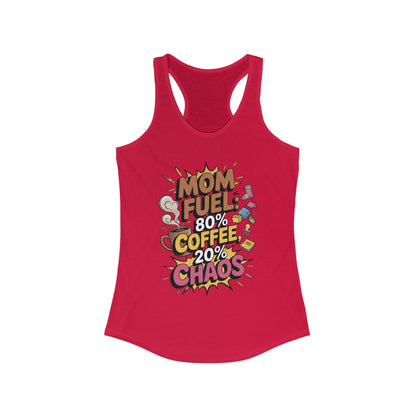 Funny Mom Fuel Racerback Tank, Perfect Gift for Moms, Chaos & Caffeine, Mother's Day Apparel, Funny Tired Mom Life Tee, Coffee Loving Moms