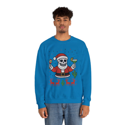 Skeleton Santa Ugly Christmas Sweatshirt for Men, Funny Margarita Holiday Jumper