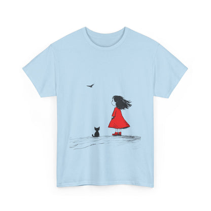 Cat Lover Tee, Cute Graphic T-Shirt, Cat & Girl Design, Gift for Cat Owners, Casual Stylish Unisex Cotton Shirt, Women's Cotton T-Shirt