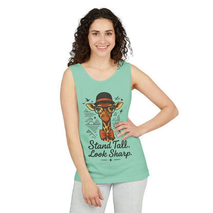 Giraffe Inspirational Tank Top, Stand Tall Look Sharp Shirt, Unisex Summer Apparel, Cute Animal Gift, Zoo Lover's Fashion