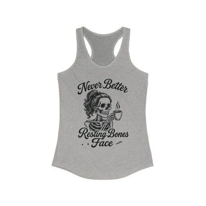 Skull Coffee Tank Top, Women's Racerback, Summer Workout Wear, Halloween Gift, Casual Graphic Tee, Self-Care Fashion