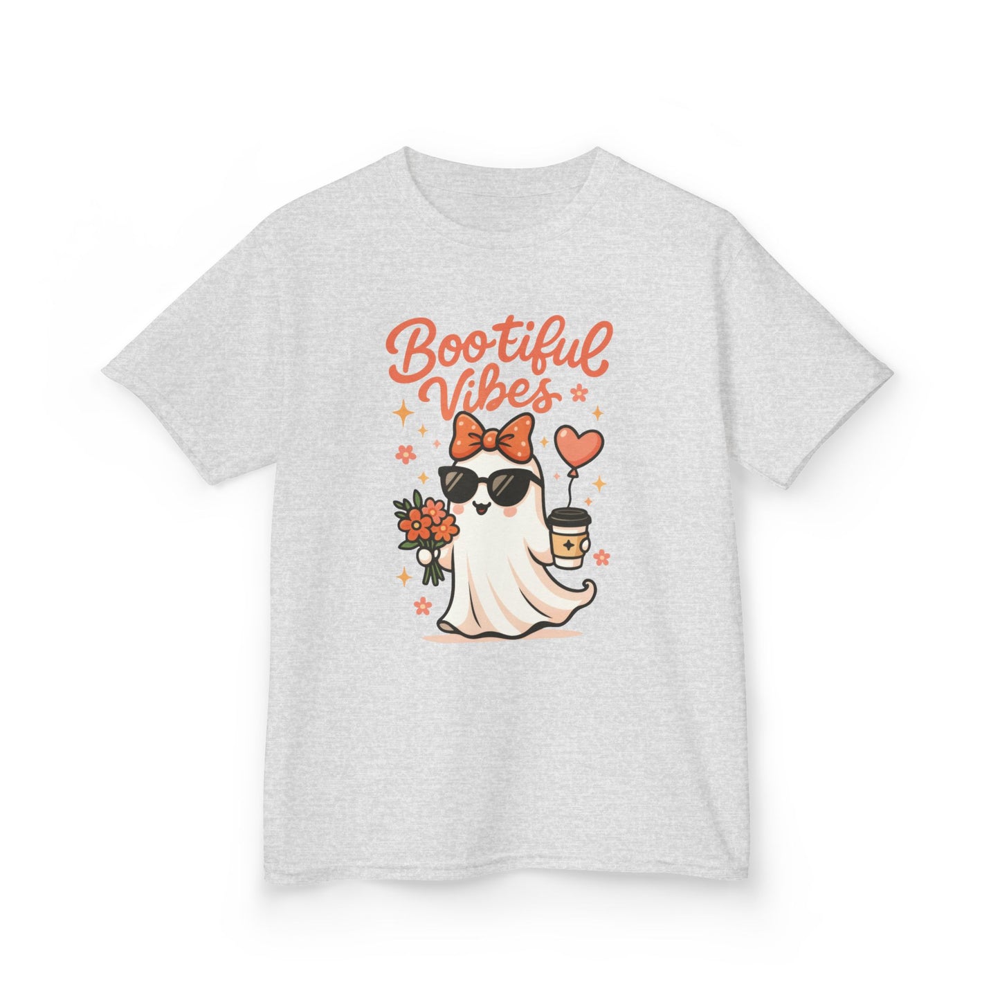 Girls Halloween Ghost T-Shirt, Cute Bootiful Vibes Tee for Kids, Fun Spooky Season Shirt, Tween Girl Outfit Gift, Kids Heavy Cotton™ Tee