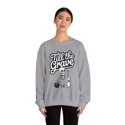 Funny Skeleton Bowling Sweatshirt, Womens Crewneck, Halloween Gift, Casual Wear, Till the Grave Sweatshirt, Bowling Lover Apparel