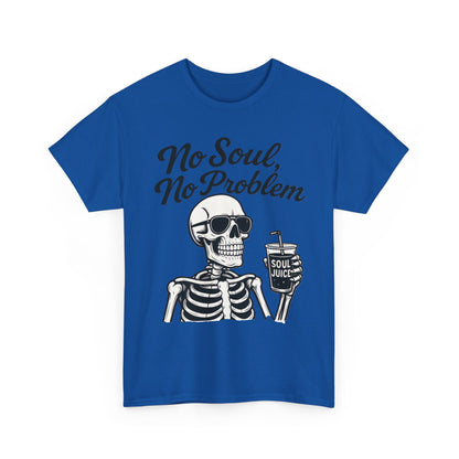 No Soul No Problem Skeleton T-Shirt for Men, Funny Gothic Skull Tee, Cool Spooky Halloween Shirt, Dark Humor Skeleton Graphic Top