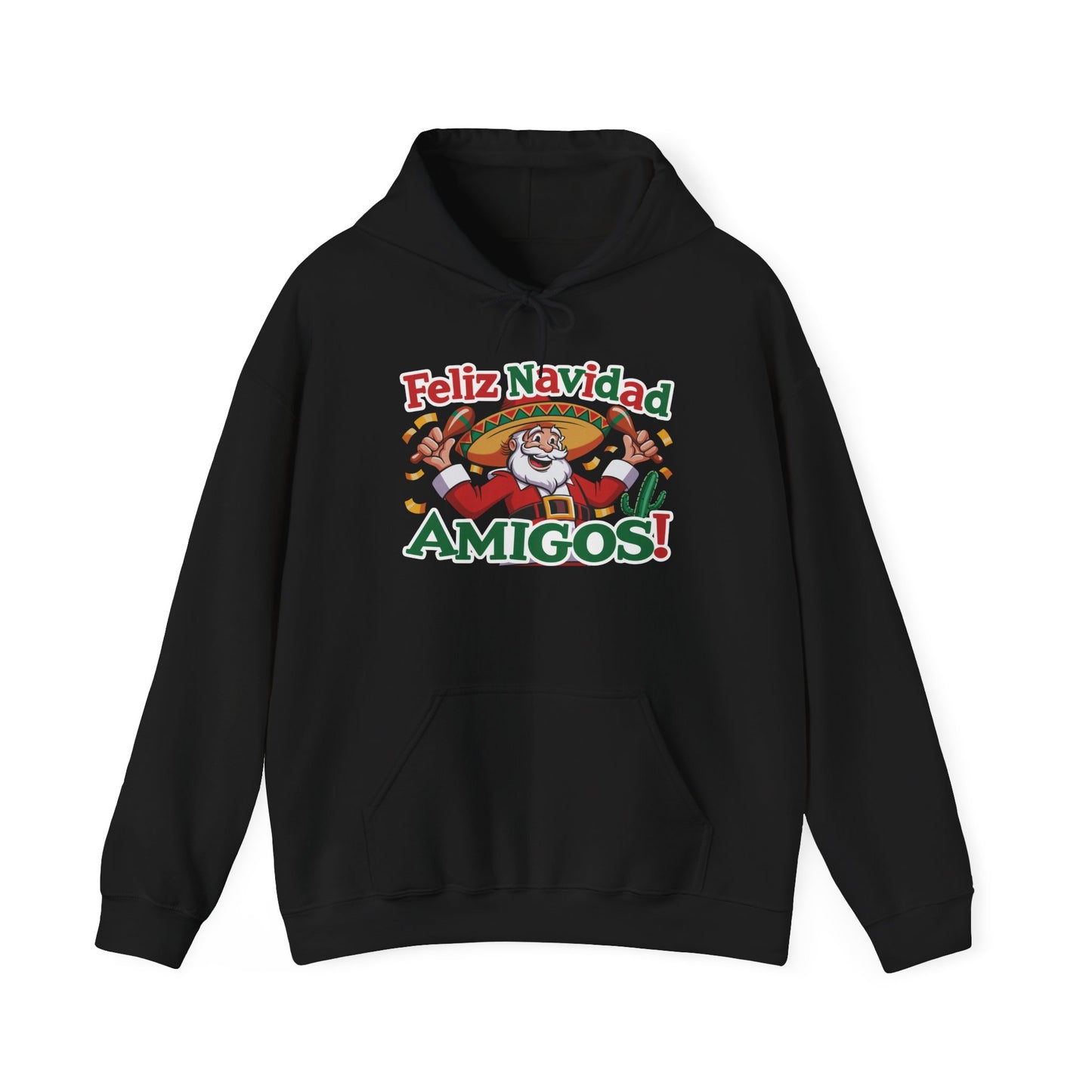 Feliz Navidad Amigos Hoodie, Funny Mexican Santa Christmas Hoodie, Latin Fiesta Holiday Sweatshirt for Men