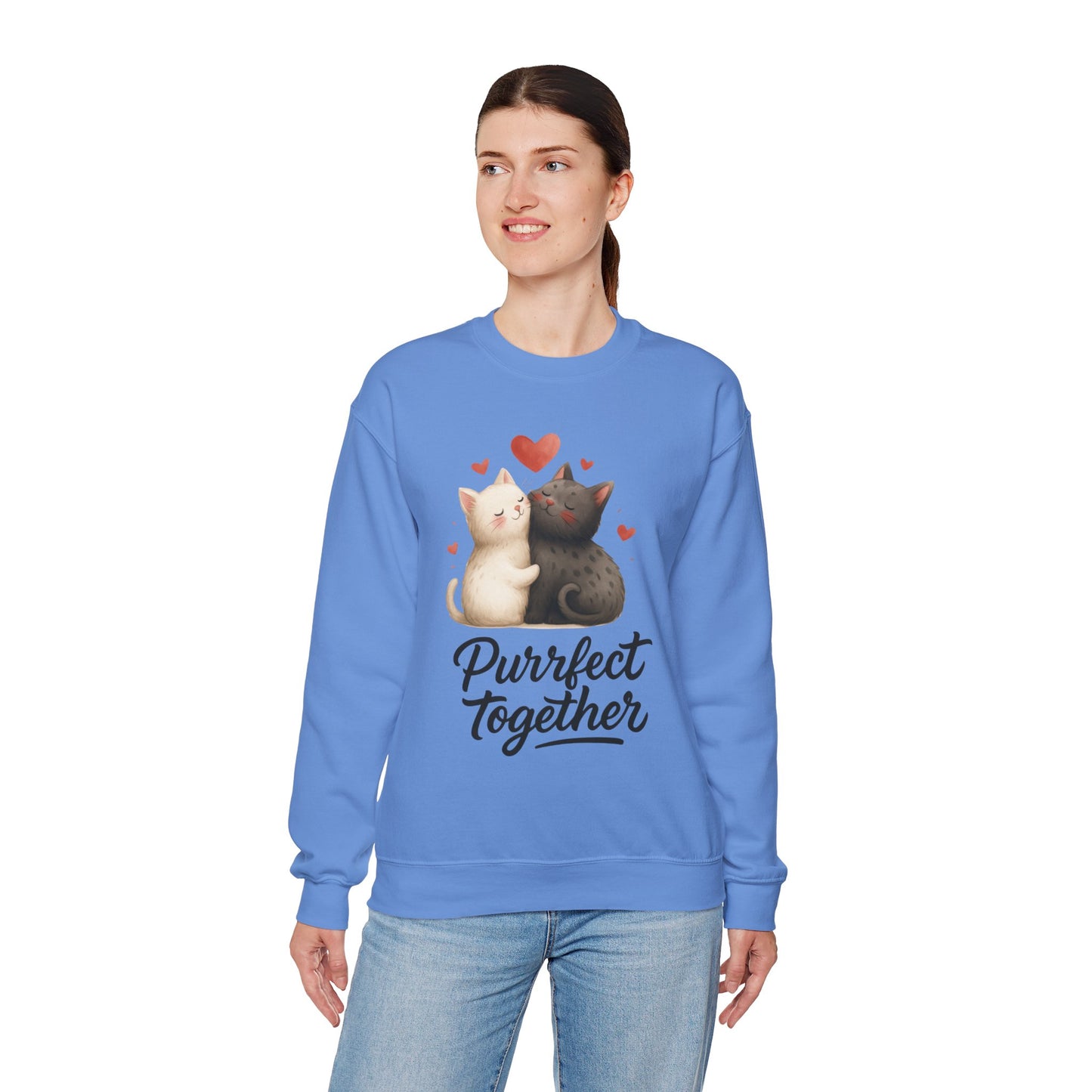 Cute Cat Couple Womens Sweatshirt, Purrfect Together Sweater, Gift for Cat Lovers, Cozy Crewneck for Valentine's Day, Animal Lover Apparel