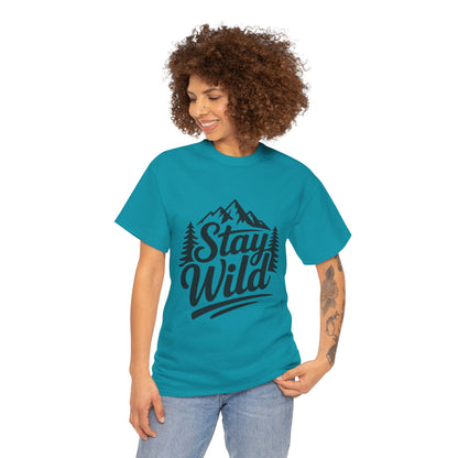 Stay Wild Adventure Tee, Unisex Heavy Cotton Tee for Nature Lovers, Camping, Hiking, Gifts for Outdoorsy Friends, Nature Graphic Tee