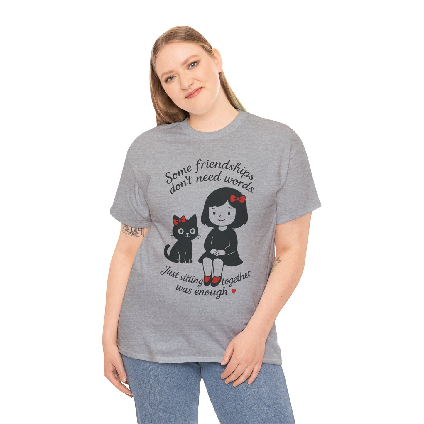 Cute Cat & Girl Graphic Tee, Playful Gift for Cat Lovers, Cat and Girl Design, Gift for Cat Owners, Women's Cotton T-Shirt