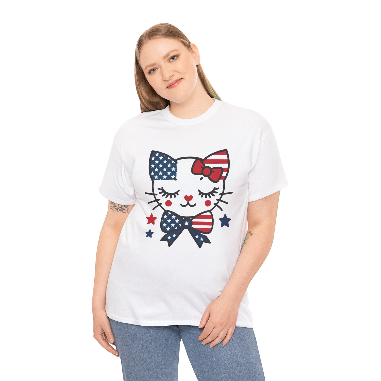 Patriotic Cat Women's Tee, Cute Cat Shirt, Women's T-Shirt, July 4th Outfit, Independence Day Gift, Animal Lover Apparel