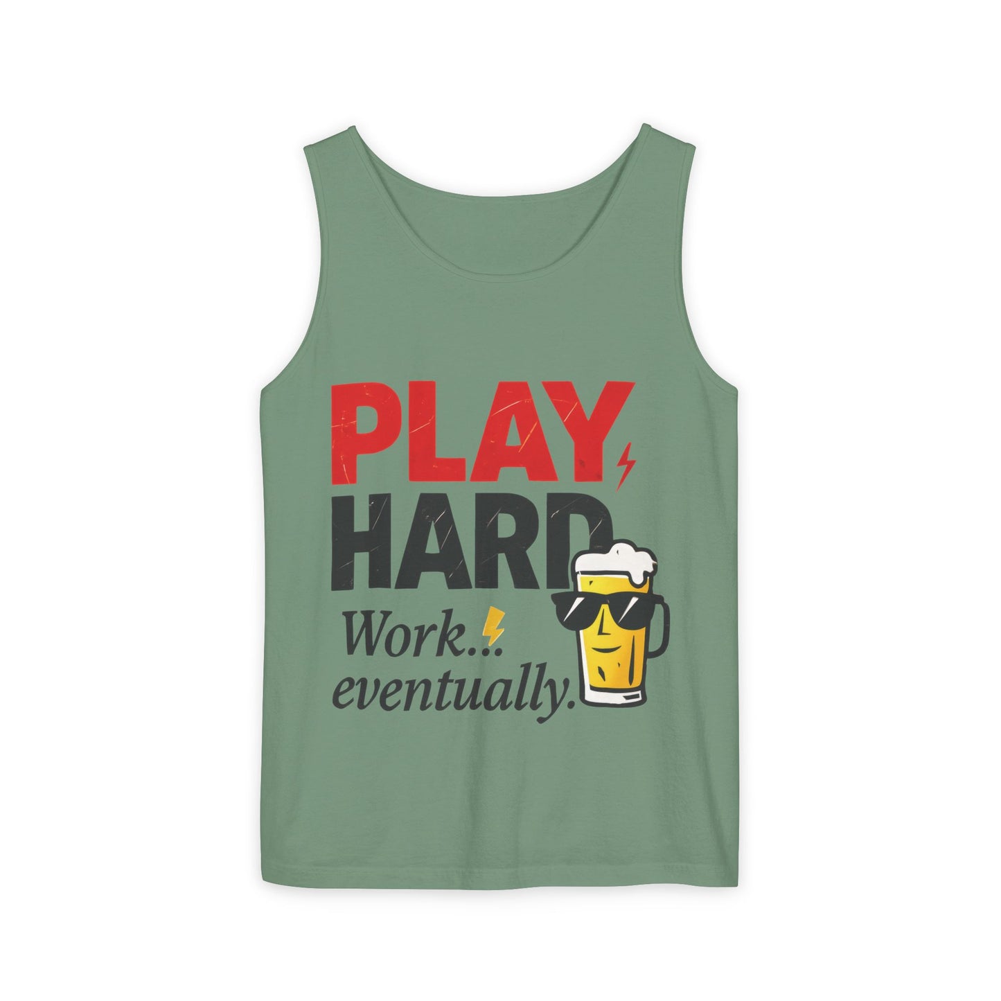 Casual Tank Top with Play Hard Print, Fun Summer Apparel, Gift for Dad or Friends, Beach Wear, Workout Top, Party Attire