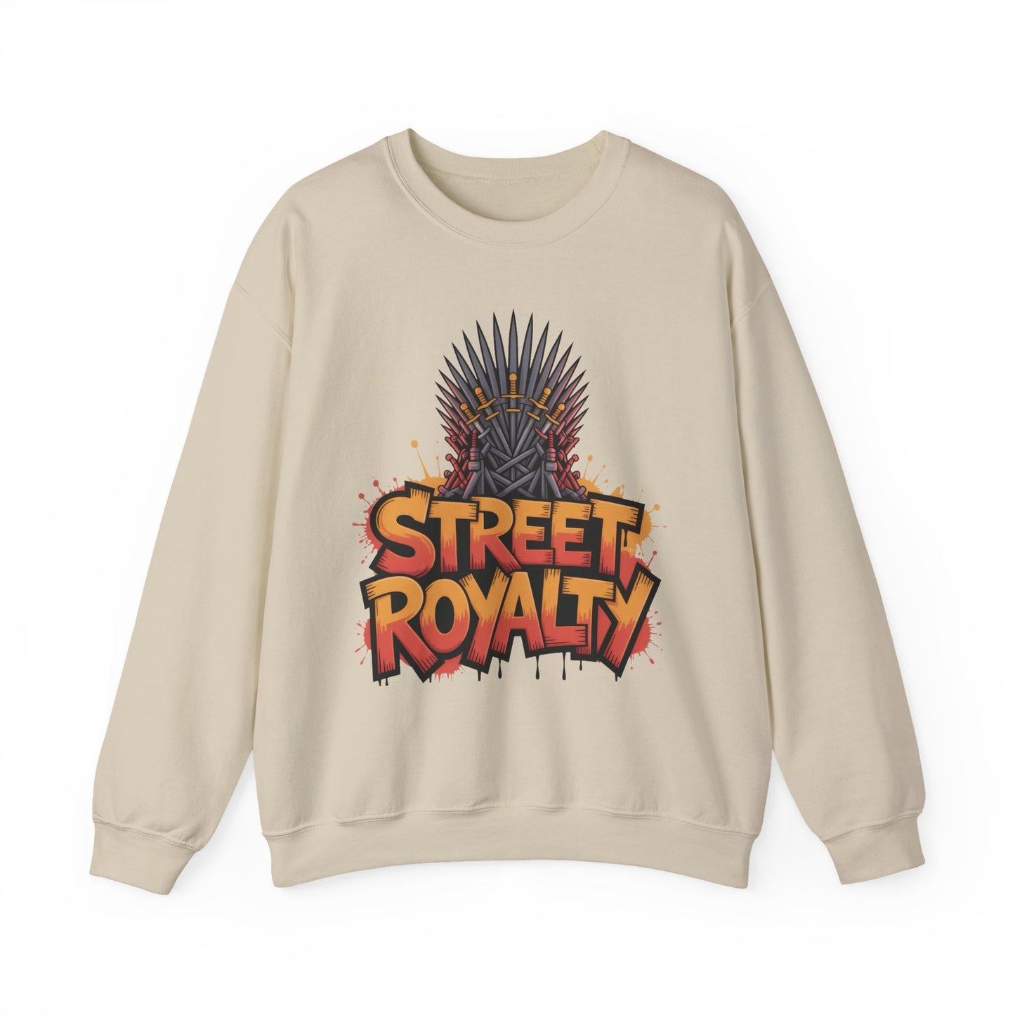Street Royalty Men's Crewneck Sweatshirt, Graffiti Crown Graphic Pullover, Urban Streetwear Top for Men