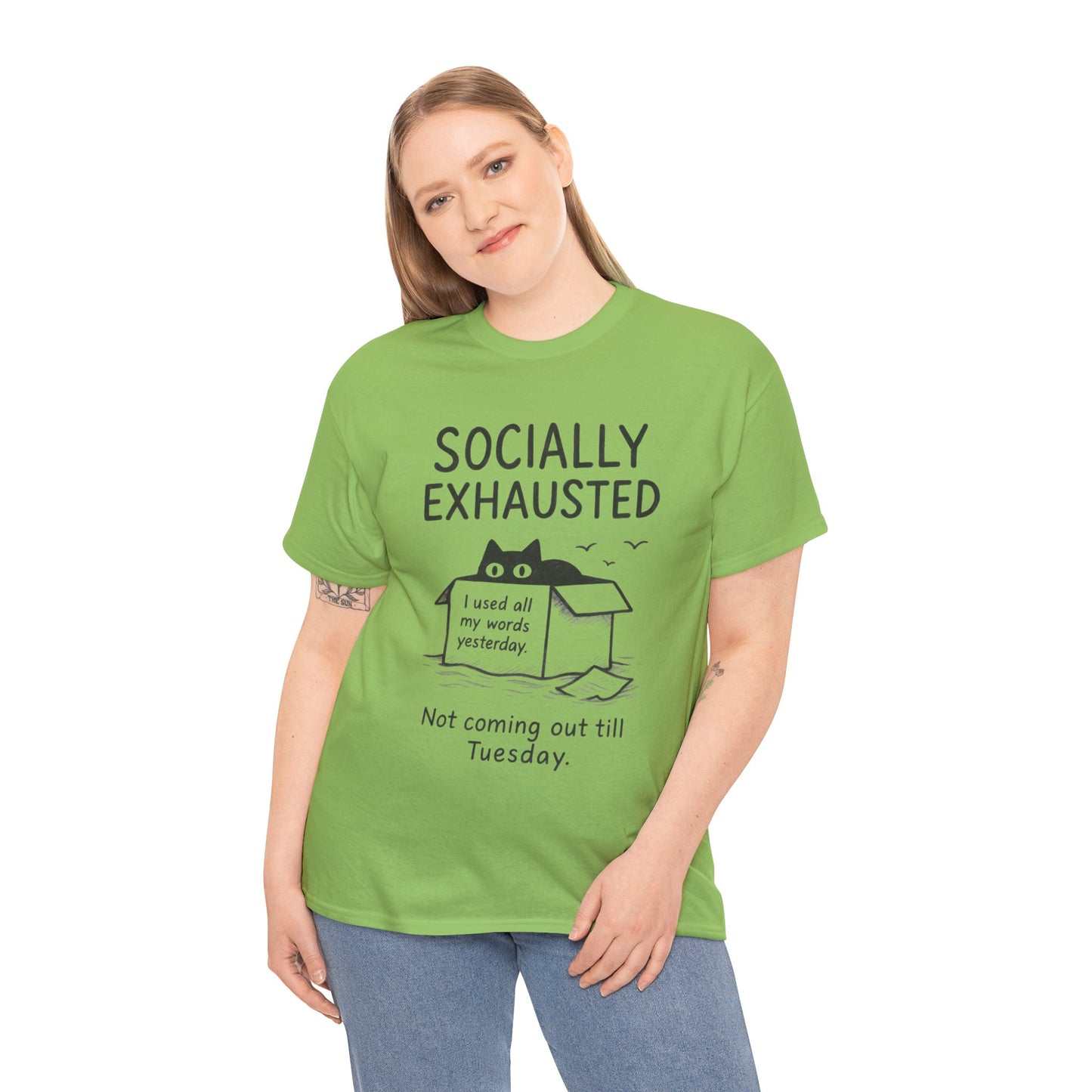 Socially Exhausted Tee, Perfect for Introverts, Gift for Shy Friends, Anxiety Relief Shirt, Funny Quote T-Shirt, Cat Lover Gift
