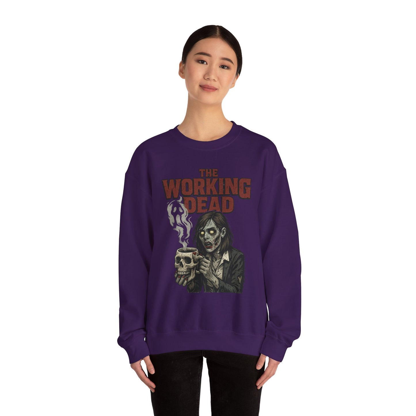 The Working Dead Women's Zombie Sweatshirt, Halloween Zombie Top, Work Humor Sweatshirt, Women's Heavy Blend™ Crewneck Sweatshirt