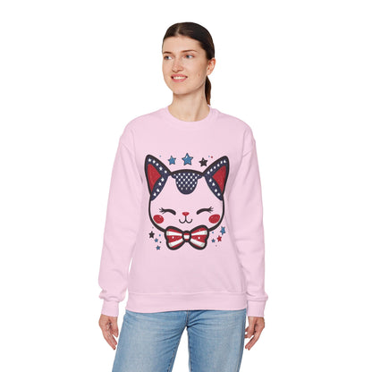 Cute Patriotic Cat Graphic Sweatshirt, Cozy Women's Crewneck, Cat Lover Gift, Fourth of July, Perfect for Holidays and Celebrations