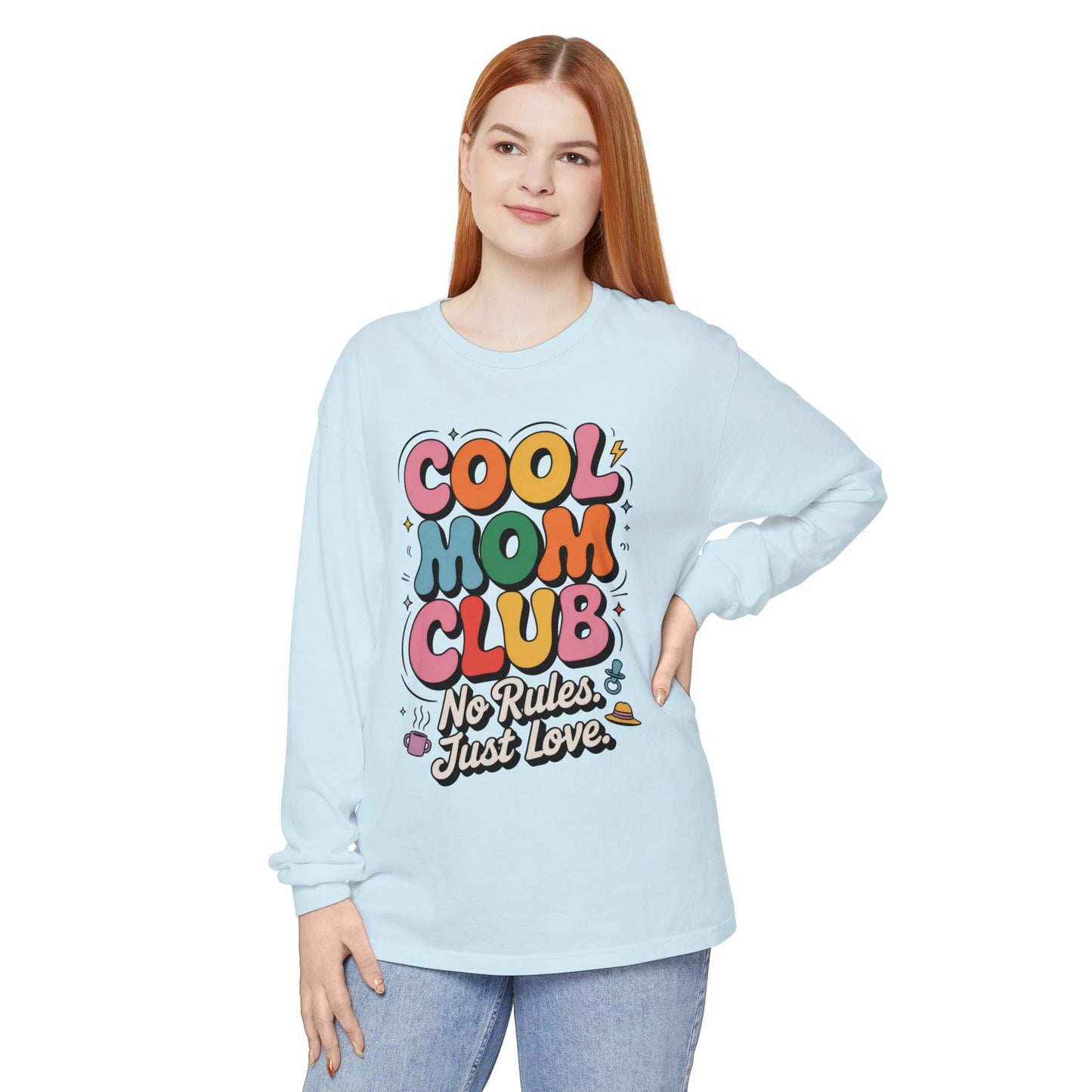 Cool Mom Club Long Sleeve T-Shirt, Funny Mom Tee, Gift for Moms, Mother's Day Gift, No Rules Just Love Quote Tee