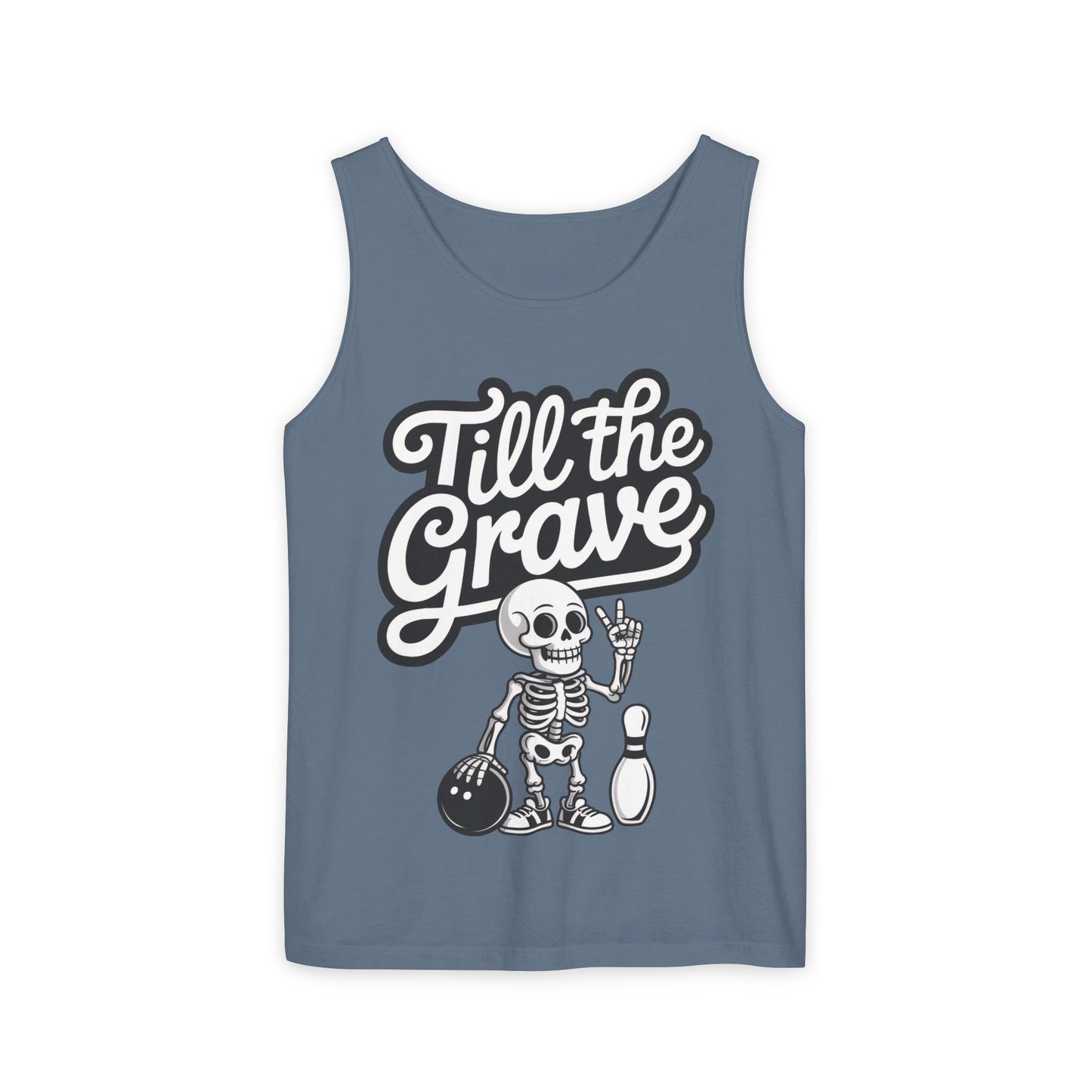 Funny Skeleton Bowling Tank Top, Halloween Apparel, Casual Summer Style, Cool Bowler Skull Workout Top, Strike Till the End