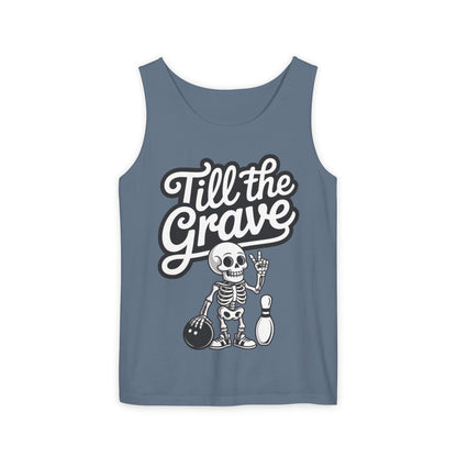 Funny Skeleton Bowling Tank Top, Halloween Apparel, Casual Summer Style, Cool Bowler Skull Workout Top, Strike Till the End
