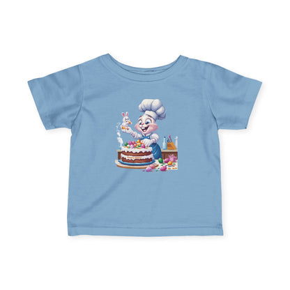 Hoppy Baker Easter Bunny Baby T-Shirt - Cute Infant Tee with Chef Bunny and Cake, Fun Spring Outfit for Babies, Easter Toddler Tee