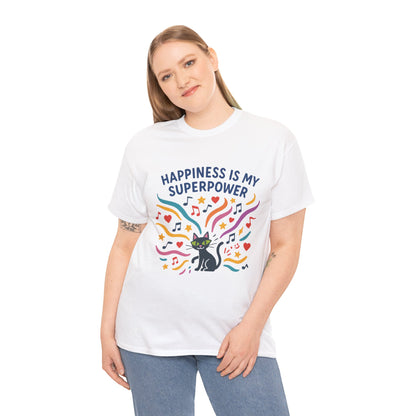 Happiness is My Superpower Tee - Fun Womens Cotton T-Shirt, Gift for Cat Lovers, Cute Pet Apparel, Everyday Wear, Positive Vibes