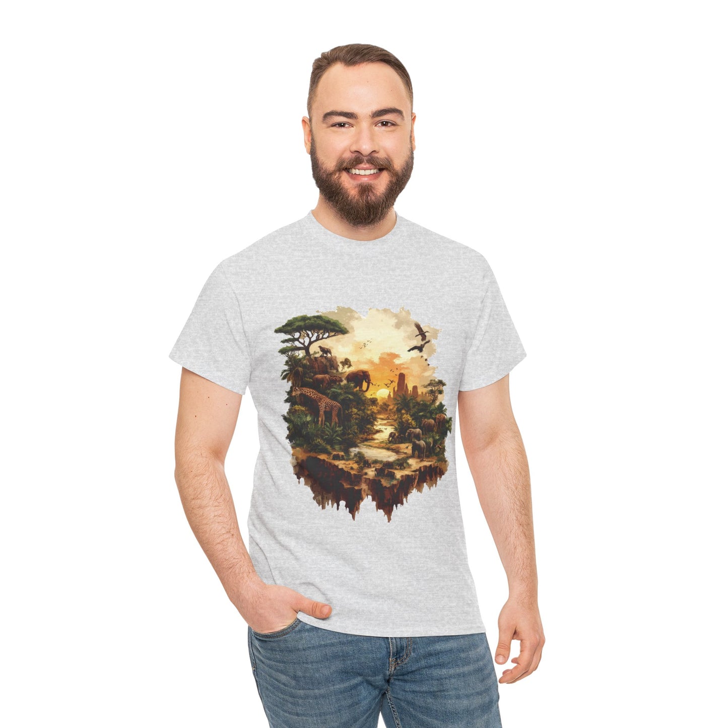 Safari Sunset Animal Print T-Shirt, Jungle Wildlife Graphic Tee , African Nature Unisex Heavy Cotton Shirt, Gift for Nature Lovers