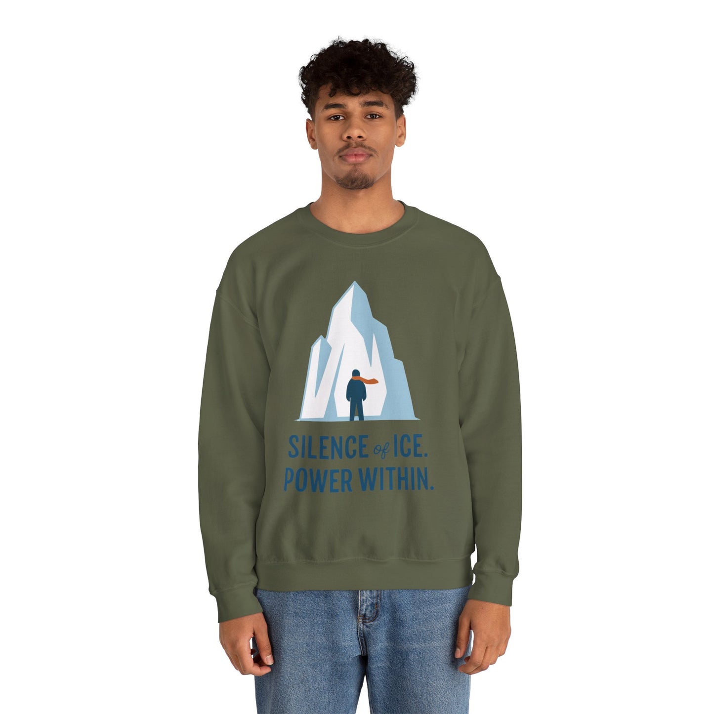 Men's Heavy Blend™ Crewneck Sweatshirt, Silence of Ice Power Within Sweatshirt, Nordic Iceberg Minimalist Pullover