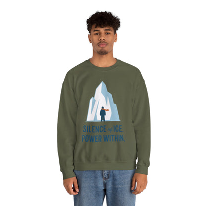 Men's Heavy Blend™ Crewneck Sweatshirt, Silence of Ice Power Within Sweatshirt, Nordic Iceberg Minimalist Pullover