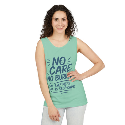 Mens Lazy Life Tank Top, No Care No Burnout Funny Quote, Workout Gym Sleeveless Shirt, Humor Gift for Him, Gift for Mental Health Awareness