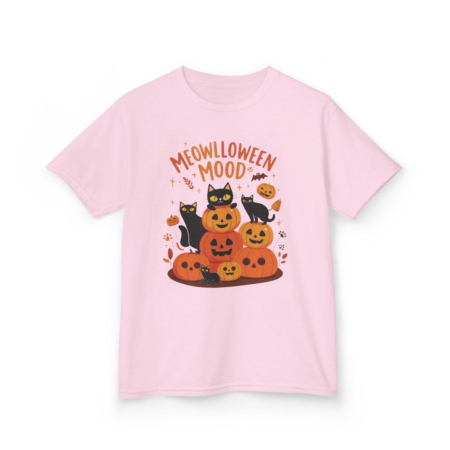Meowlloween Mood Kids Shirt, Cute Black Cat Halloween T-Shirt for Girls and Boys, Funny Pumpkin Cat Tee, Cozy Fall Cat Lover Gift