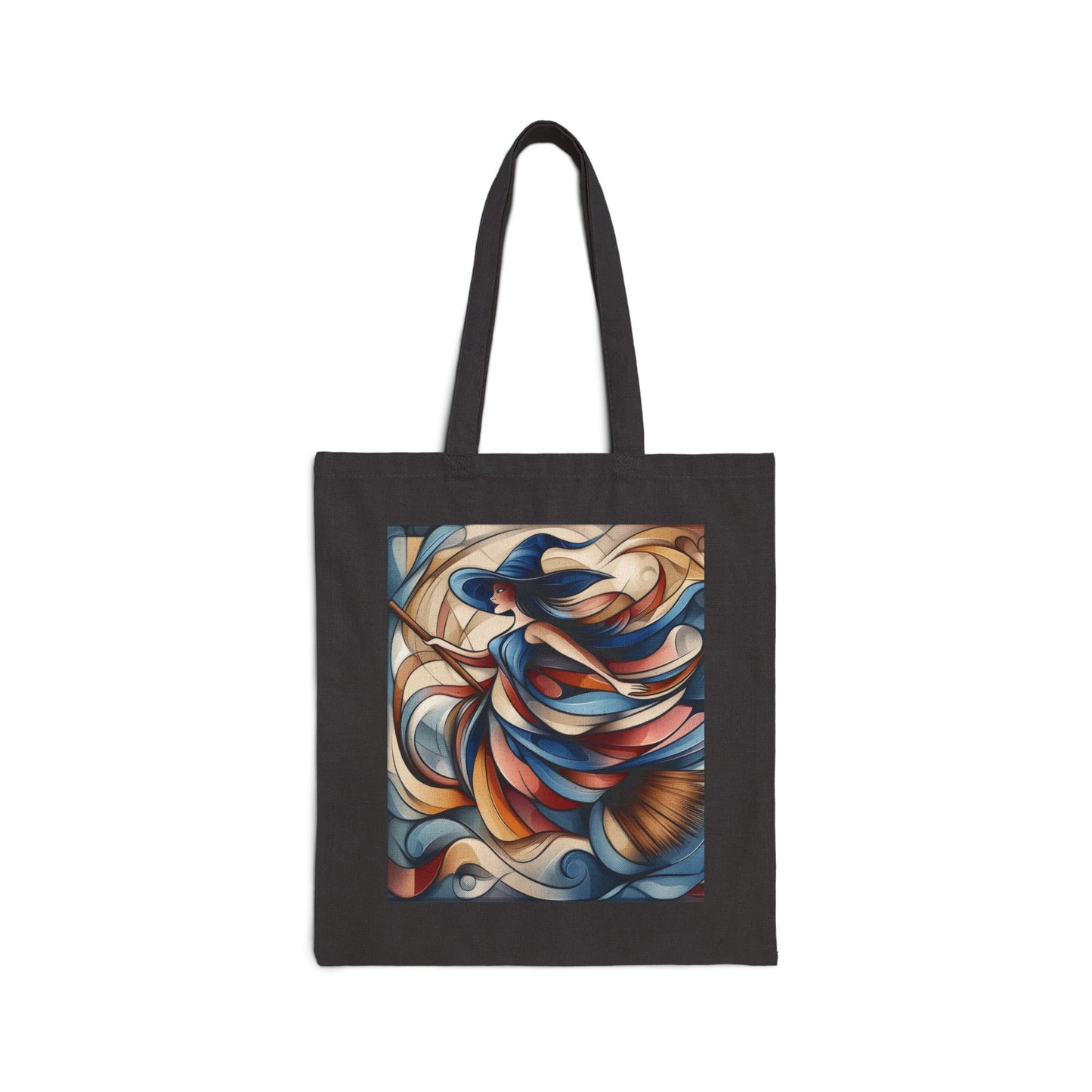 Modern Witch Wall Art, Flowing Cubist Witch Illustration, Magical Feminine Energy Print, Colorful Witchy Aesthetic Decor, Witch Art Tote Bag
