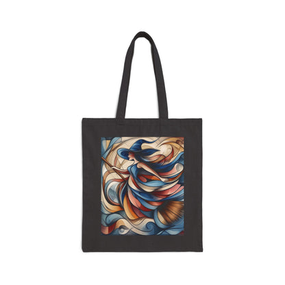 Modern Witch Wall Art, Flowing Cubist Witch Illustration, Magical Feminine Energy Print, Colorful Witchy Aesthetic Decor, Witch Art Tote Bag